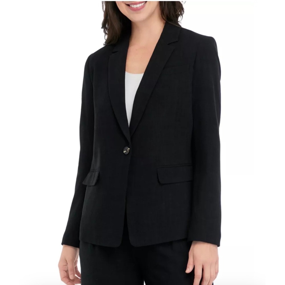 Wonderly Relaxed Blazer True Black Linen Blend Single Button Jacket Womens Small